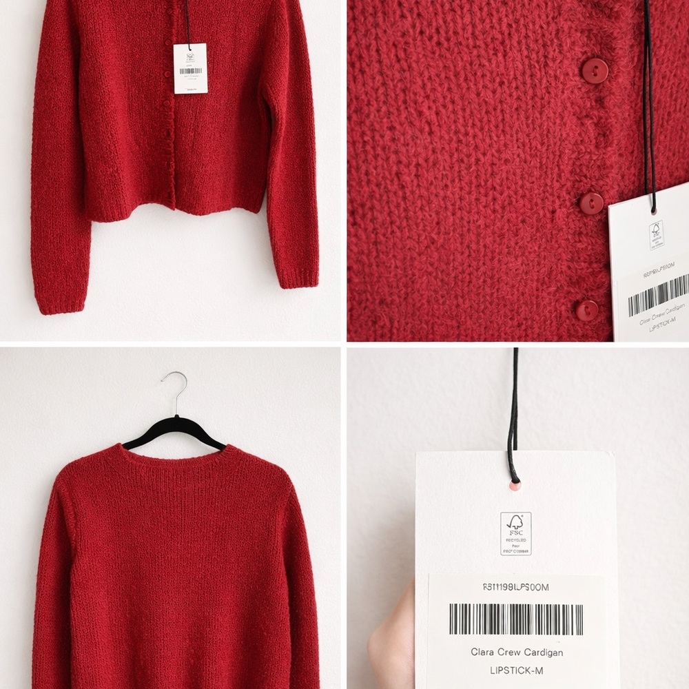Reformation Lipstick Red Clara Crew Cardigan